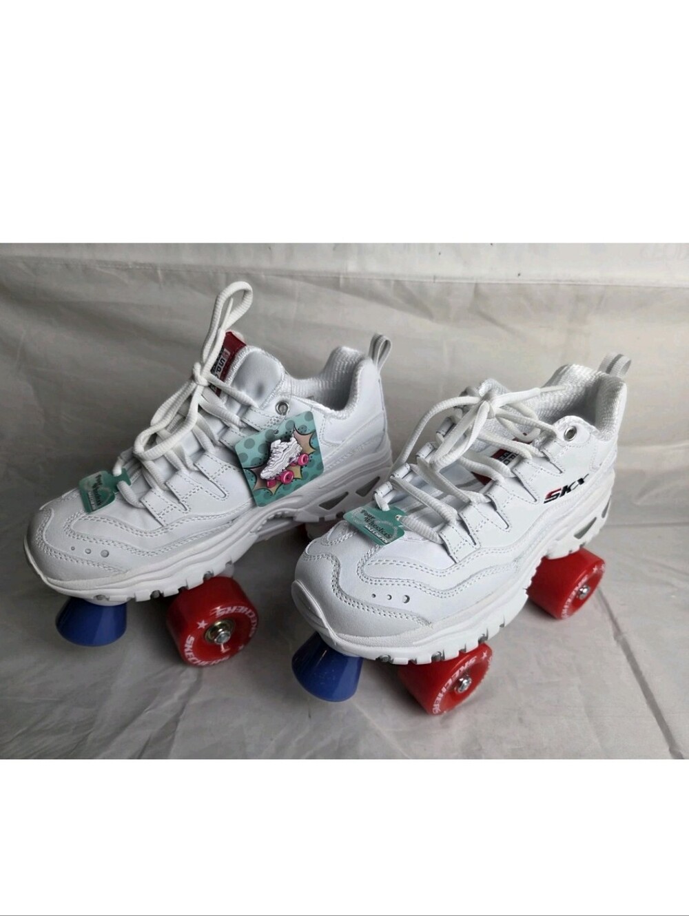 SKECHERS Sport FOUR WHEELERS White Sneakers ROLLER SKATES Womens Size 7 New NWT